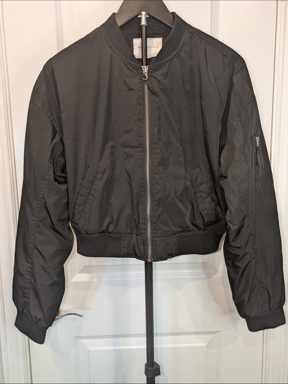 Aeropostale Black Bomber Jacket Women's M Utility Zip MA-1 Flight